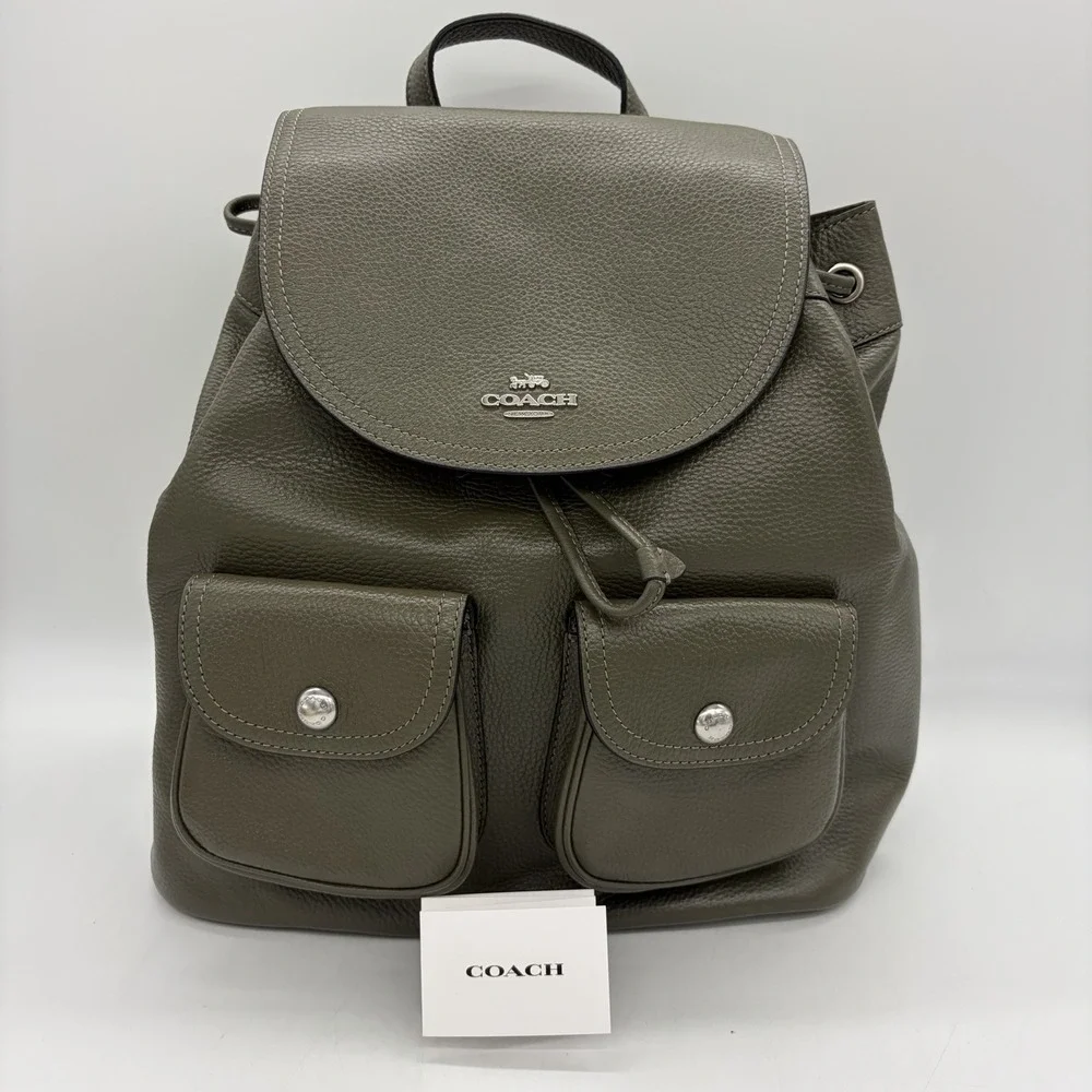 COACH Pennie‎ Backpack Pebbled Leather Surplus/Olive Green Style 6145 Authentic